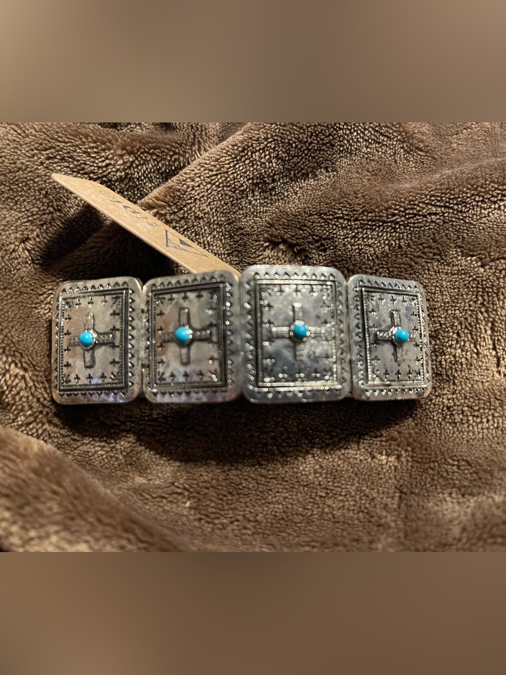 Turquoise Accent Rectangular Silver-Tone Stretch Bracelet - Women Jewelry